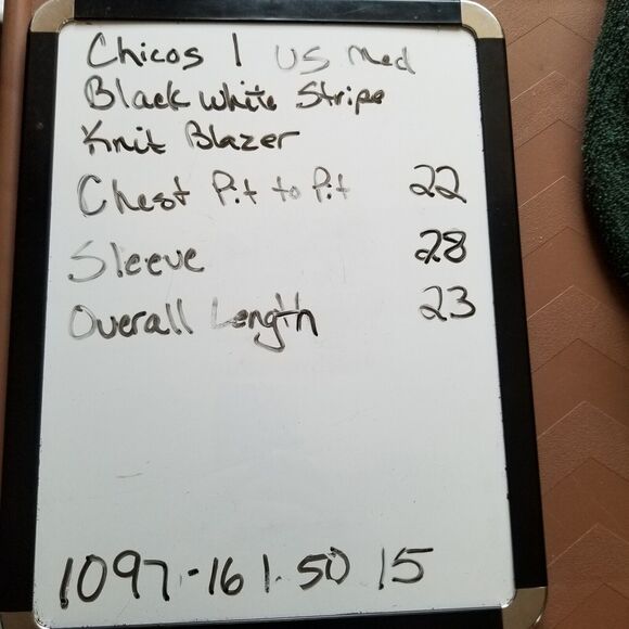 Chicos 1 US Medium Cardigan Sweater Blazer Cotton Silk Blend Black White Career - Picture 10 of 10